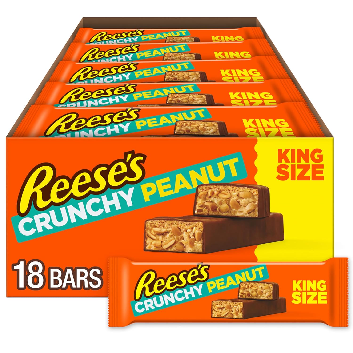 REESE'S Crunchy Peanut Peanut Butter and Peanuts King Size, Candy Bars, 3.2 oz (18 Count)