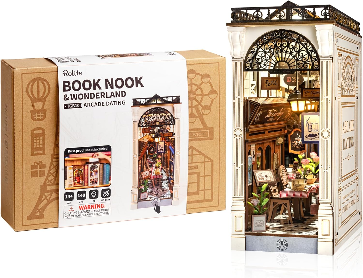 Rolife DIY Book Nook Kits for Adults, Miniature Dollhouse Booknook Kit, 3D Wooden Puzzle Creative Decorative Bookends Bookshelf Diorama Insert Crafts Hobbies Gifts (Arcade Dating)
