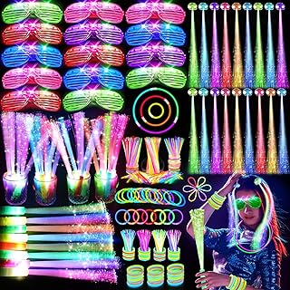148 PCS Glow in the Dark Party Supplies, 16 PCS Glow Fiber Optic Wands, 14 PCS LED Glasses, 100 PCS Glow Sticks and 18 PCS LED Hair Clips Fiber Optic for Glow Party, Wedding, Concert, Birthday