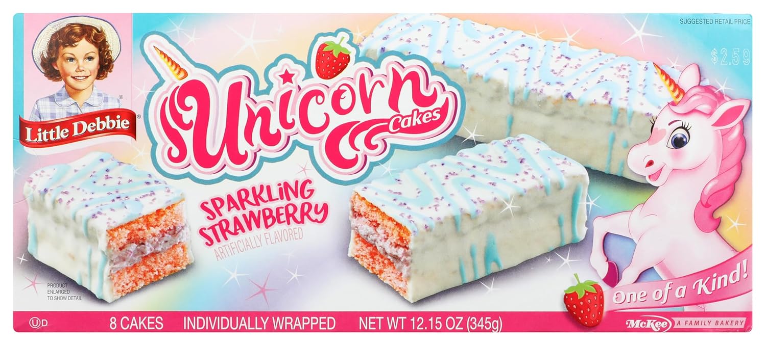 Little Debbie Unicorn Cakes, 48 Individually Wrapped Strawberry Cakes, 8 Count (Pack of 6)