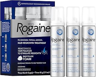 Men's Rogaine 5% Minoxidil Foam for Hair Regrowth, Topical Hair Loss Treatment for Men to Regrow Fuller, Thicker Hair, Unscented Minoxidil Topical Aerosol, 3-Month Supply, 3 x 2.11 oz