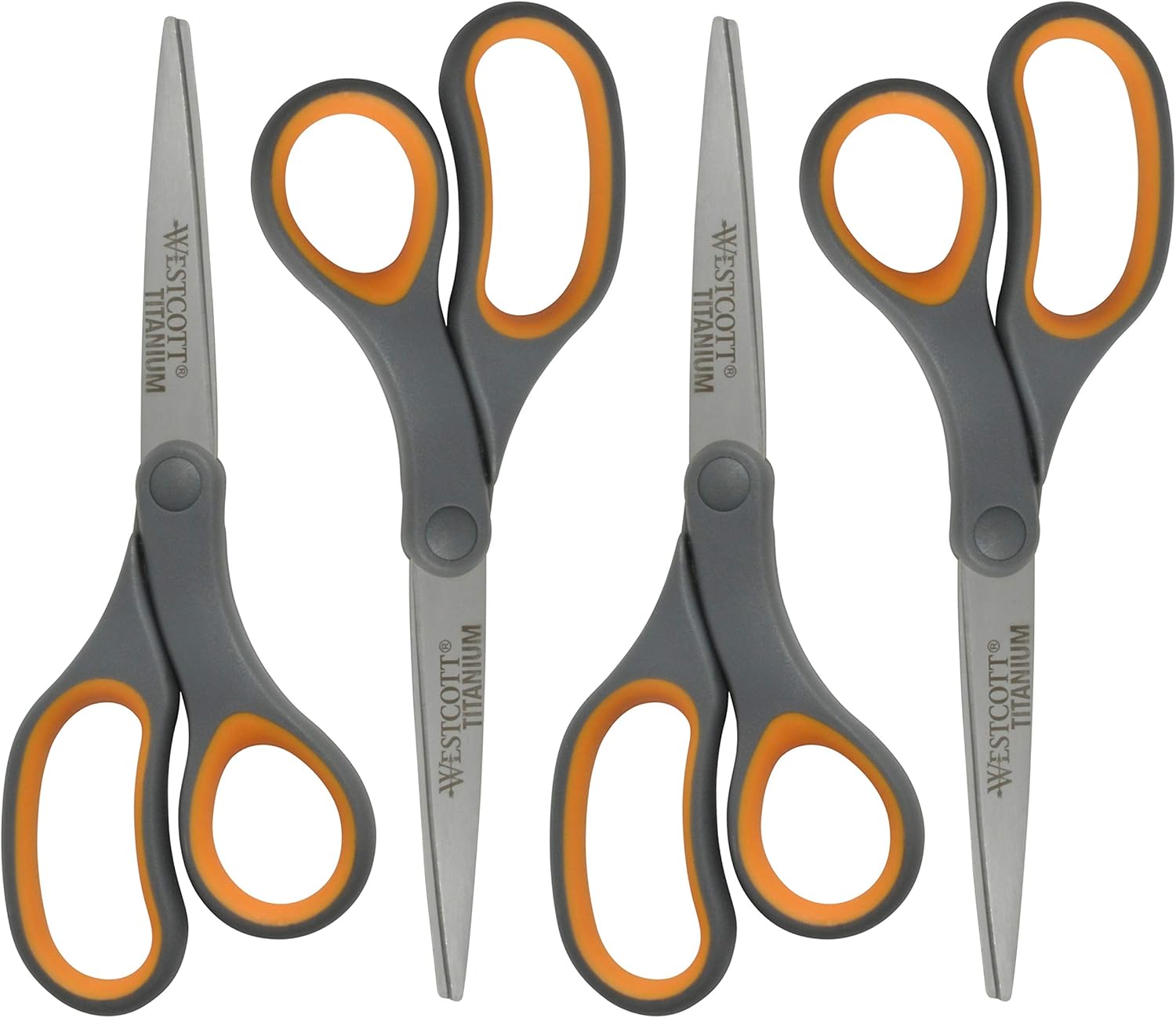 Westcott 8-Inch Titanium Bonded Straight Scissors, Soft Handle, Gray/Yellow, 4-Pack
