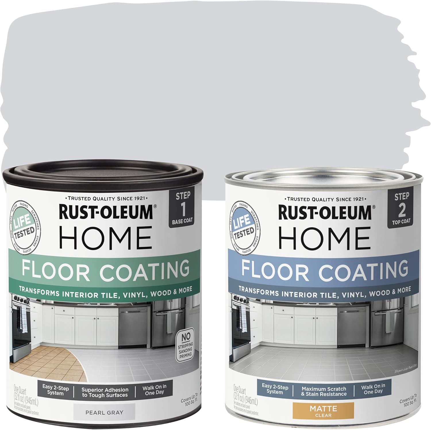 Rust-Oleum 367593 Home Interior Floor Coating Kit, Matte Pearl Gray 2 Count (Pack of 1)