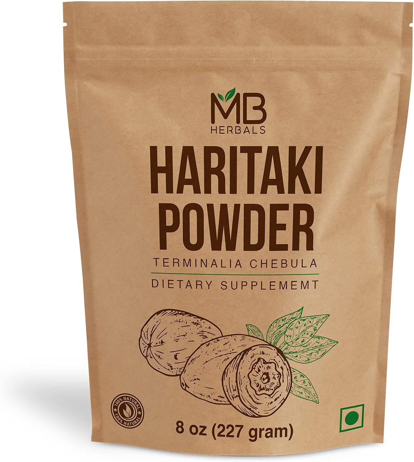 MB Herbals Haritaki Powder 8 oz / 227 Gram / 0.5 lb | Inknut Powder | Terminalia chebula Harde Chebulic Myrobalan | Gluten Free | No Preservstives