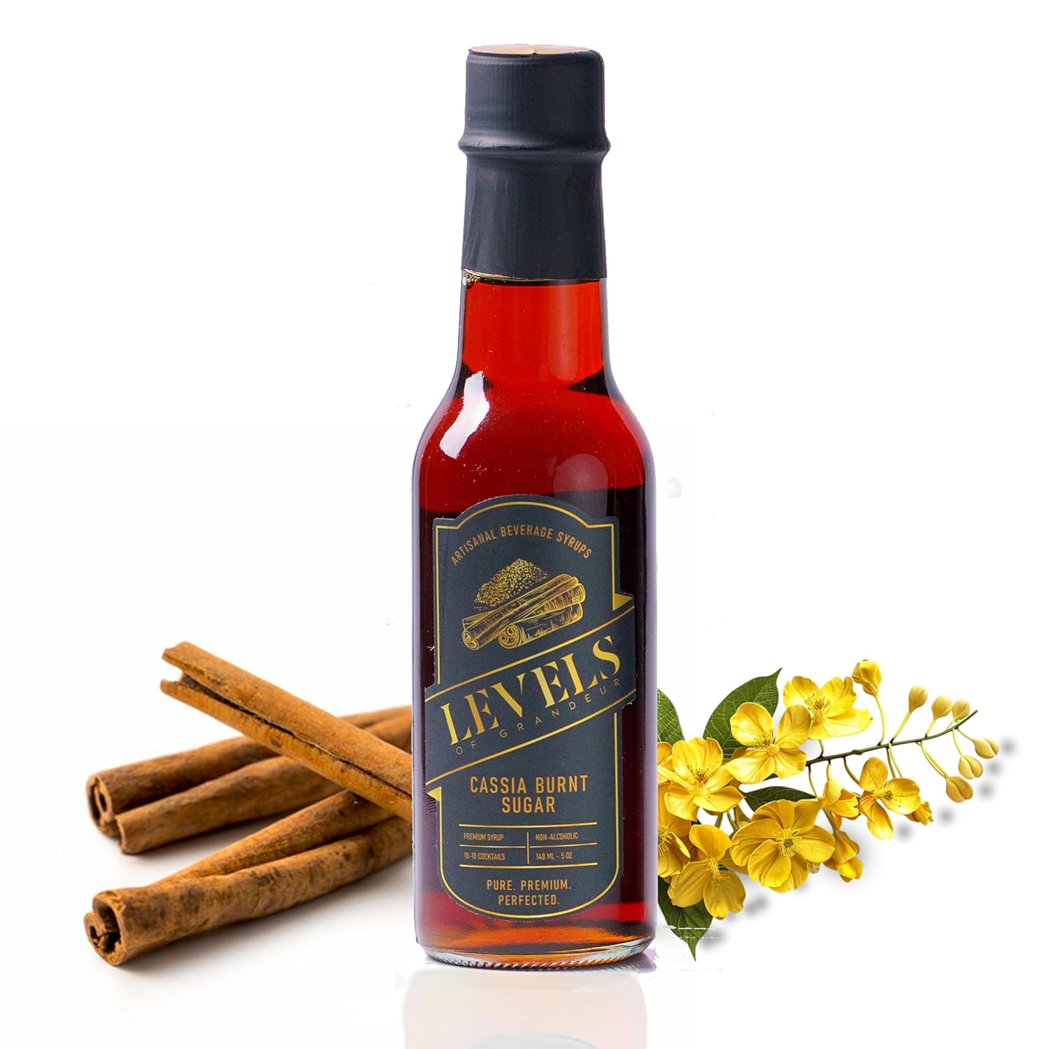 Cassia Cinnamon Burnt Sugar Simple Syrup for Cocktails – All-Natural, Vegan, Kosher & Gluten-Free –Perfect for Old Fashioneds Mix, Whiskey (5 fl OZ, Cinnamon)