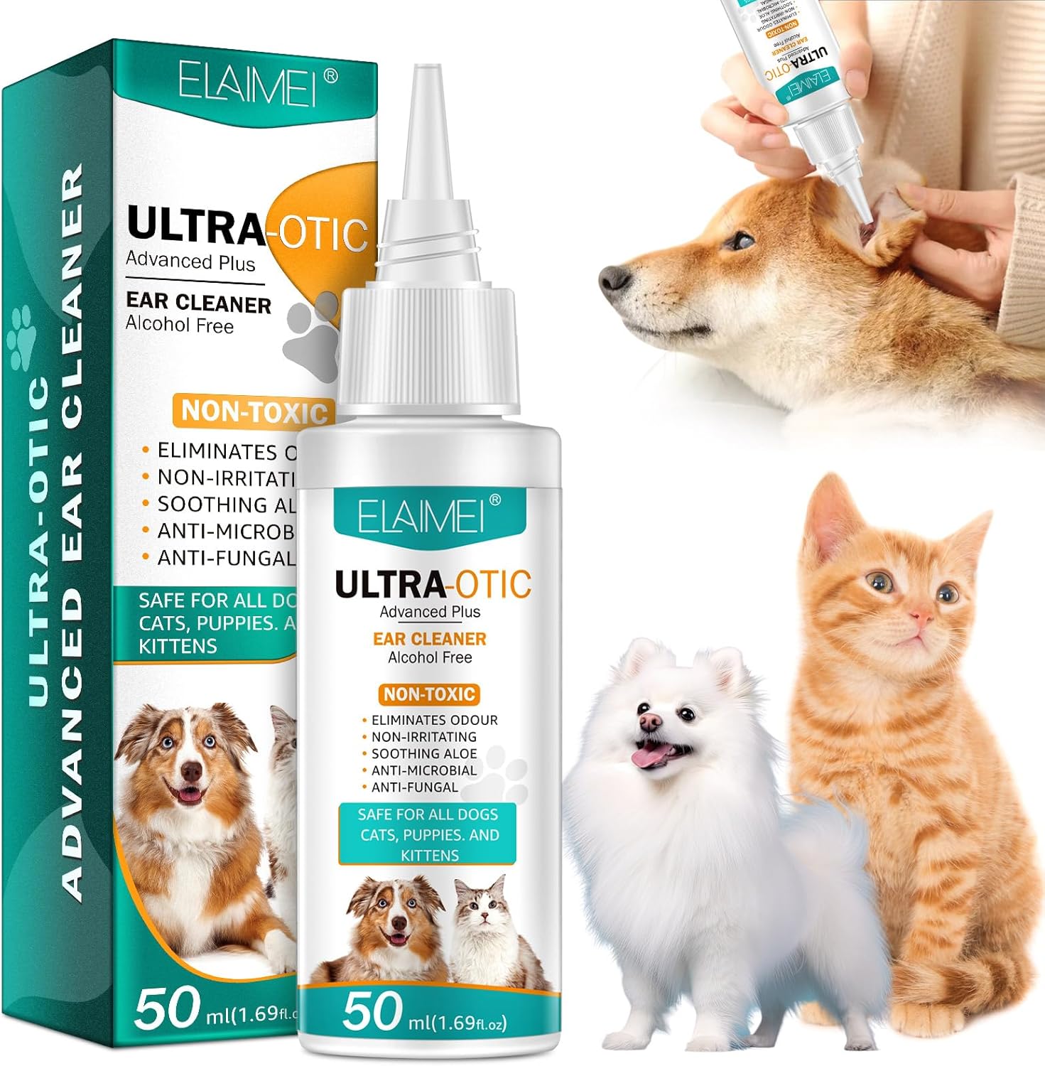 JCZQDRPC Ear Cleaner for Dogs, 50ml Dog Ear Drops, for Dogs Yeast Infection, Ear Care for Dogs Relief Dog Itchy Ears, Dog Ear Cleaner is an Antibacterial, Non Irritating Ear Drops for Dogs and Cats