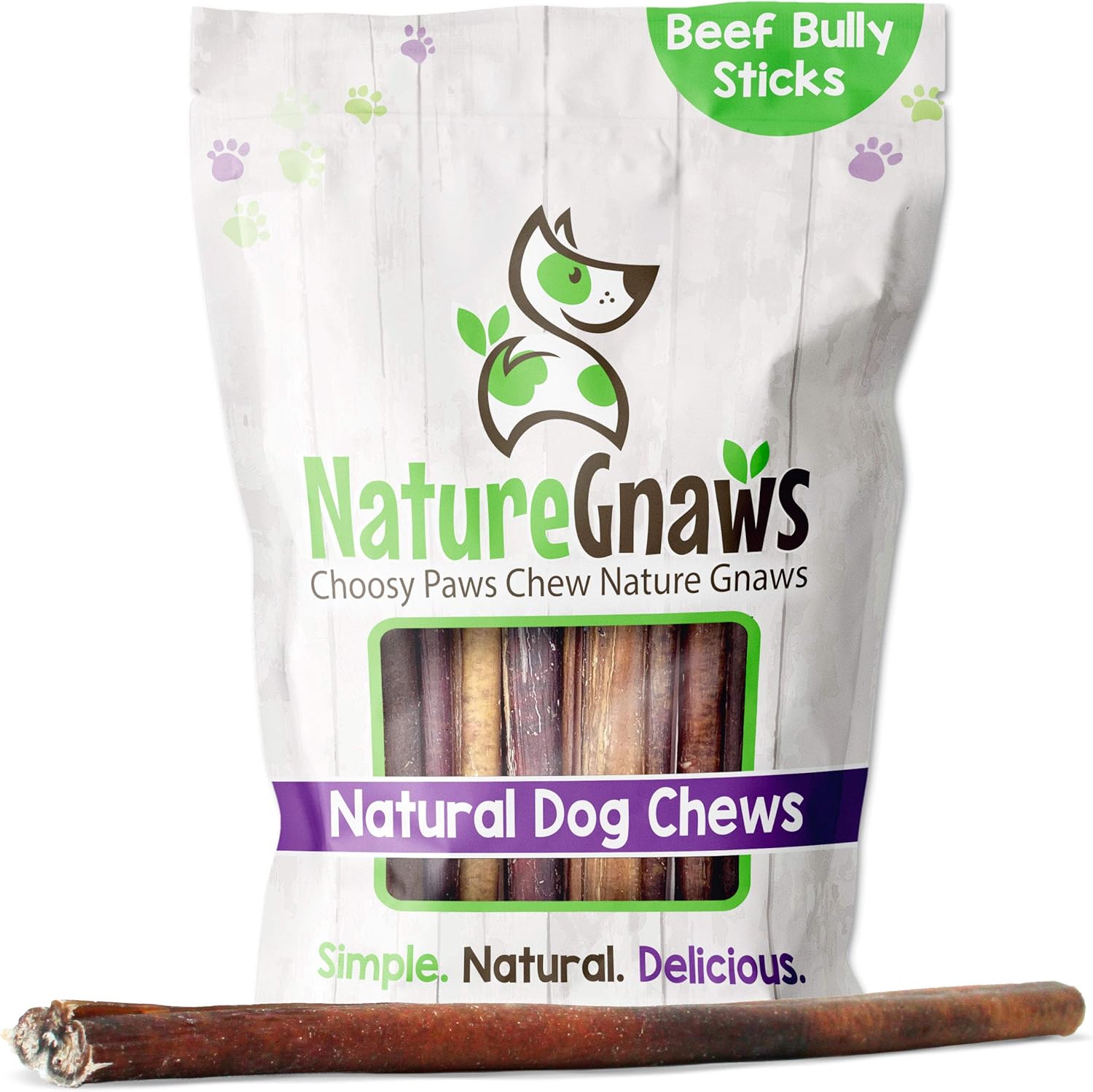 Nature Gnaws Bully Sticks 11-12 Inch (2 LB Bag) - 100% Natural Grass-Fed Beef Dog Chew Treats - Long Lasting - Rawhide Alternative Bones for Dogs
