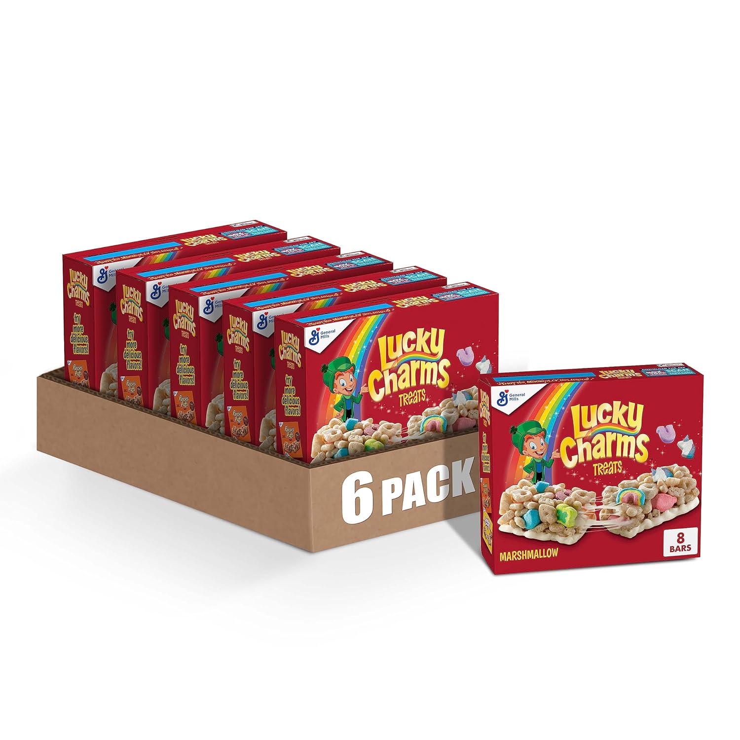 Lucky Charms Cereal Treat Bars, Snack Bars, 8 Ct, 6.8 oz (Pack of 6)