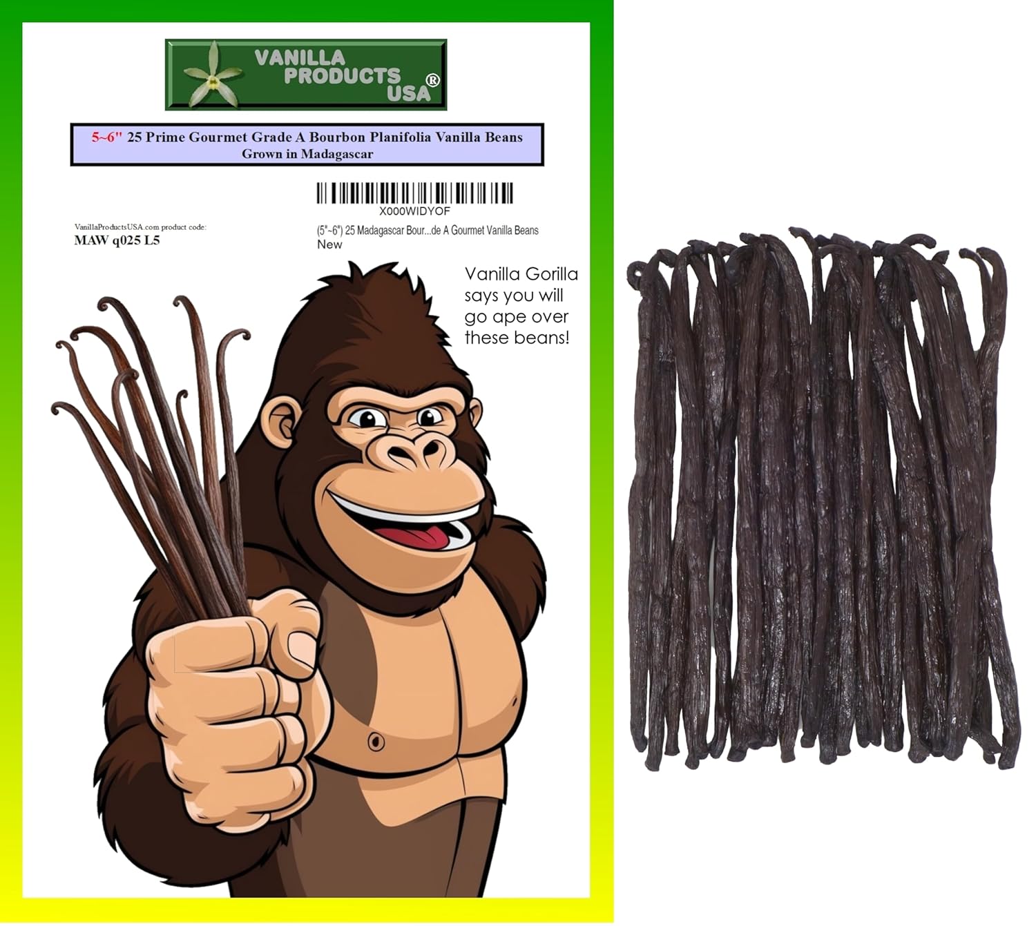 25 Whole Grade A Prime Gourmet Bourbon Madagascar Vanilla Beans 5~6" by Vanilla Products USA