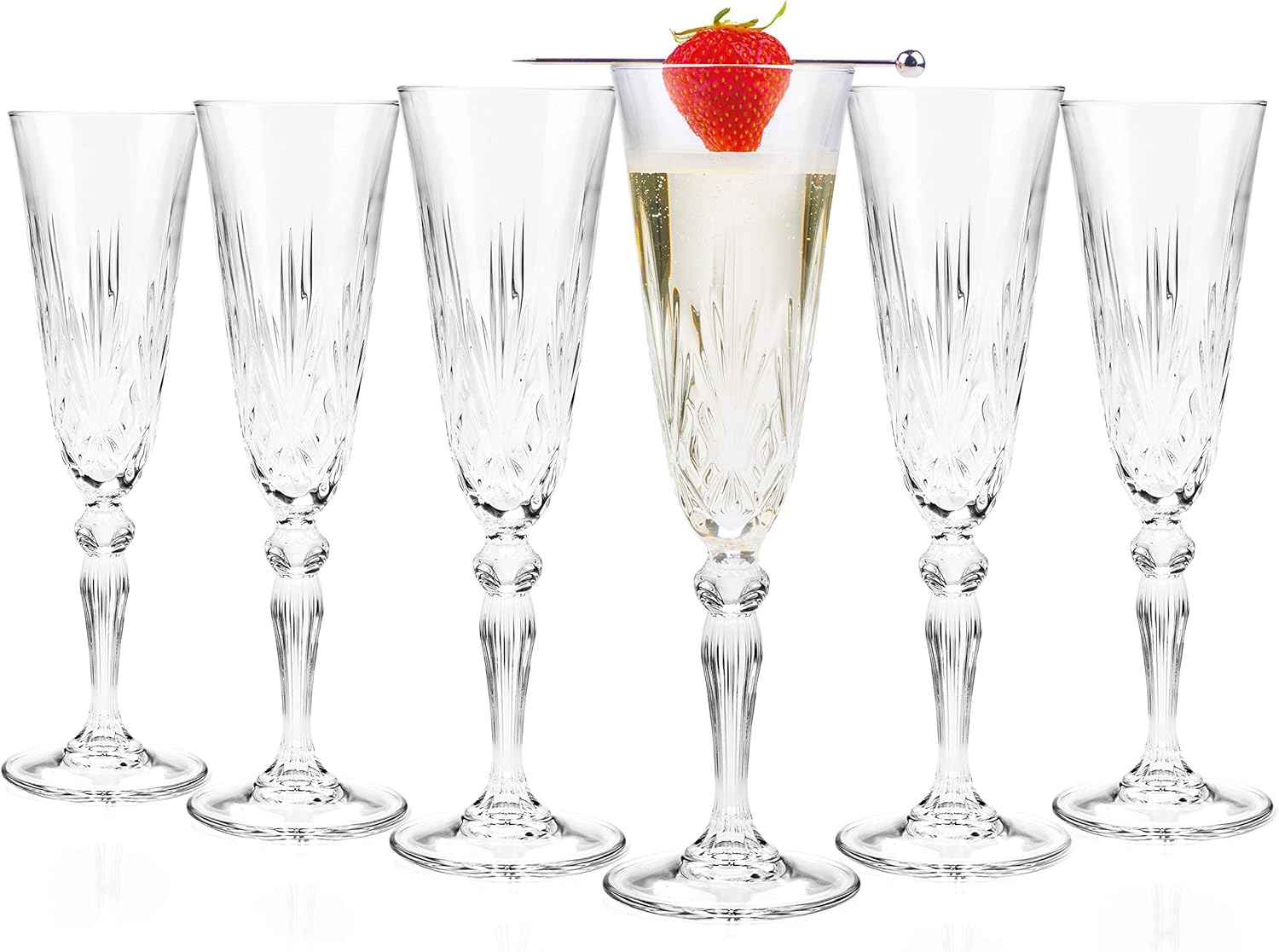 RCR Crystal Melodia Champagne Flute Glasses, 160 ml, Set of 12, Dishwasher Safe, for Entertaining, Perfect for Birthdays, New Homeowners, for Champagne, Mimosas, Mocktails, Prosecco