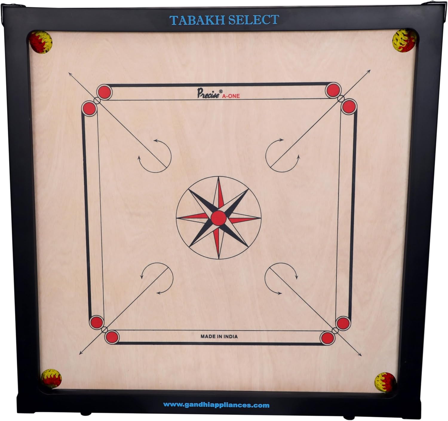 T TABAKH Precise Select 6mm Carrom Board with Coins, Striker, and Powder - 2-4 Players, Ages 8+
