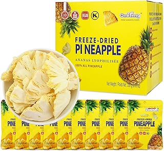 ONETANG Freeze-Dried Fruit Pineapple Chips, 10 Pack Single-Serve Pack, Non GMO, Kosher, No Add Sugar, Gluten free, Vegan, Holiday Gifts, Healthy Snack 0.35 Ounce
