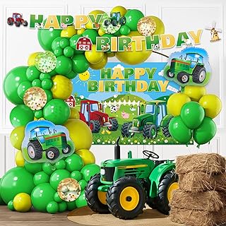 152pcs Tractor Birthday Party Decorations Farm Tractor Theme Birthday Backdrop Tractor Balloon Garland Arch Banner Boys Tractor Birthday Party Supplies