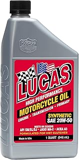 Lucas Oil 10702 High Performance Synthetic SAE 20W-50 Motorcycle Oil - 1 Quart (Pack of 6)