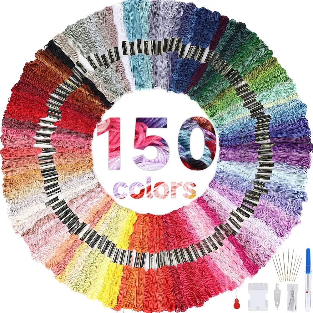 HAUSPROFI Embroidery Threads, 150 Colors Soft Polyester, Perfect for Friendship Ribbons, 8m 6-Thread, Cross Stitch Sewing