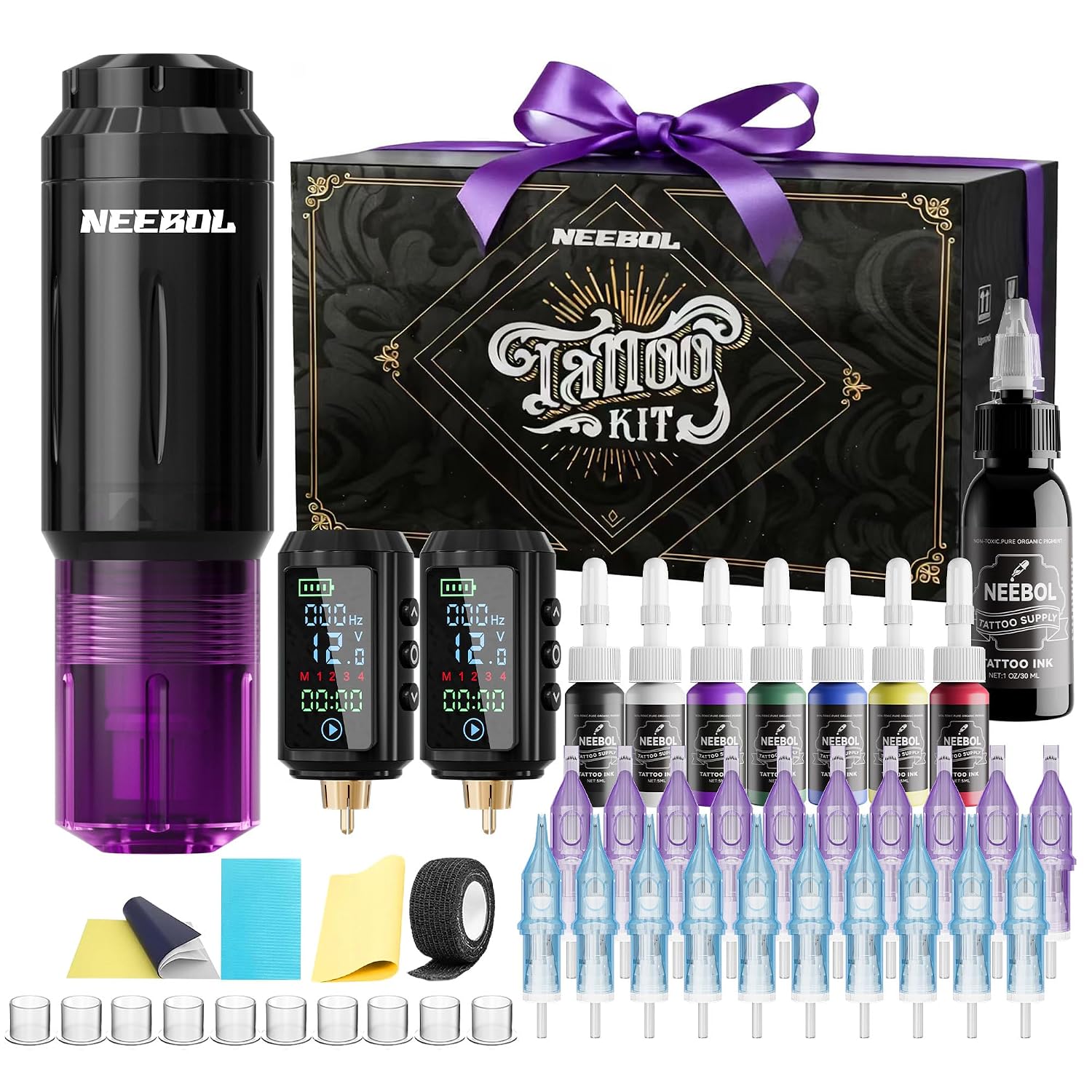 Neebol Wireless Tattoo Gun Kit, 2PCS Batteries Set for Beginners & Artists