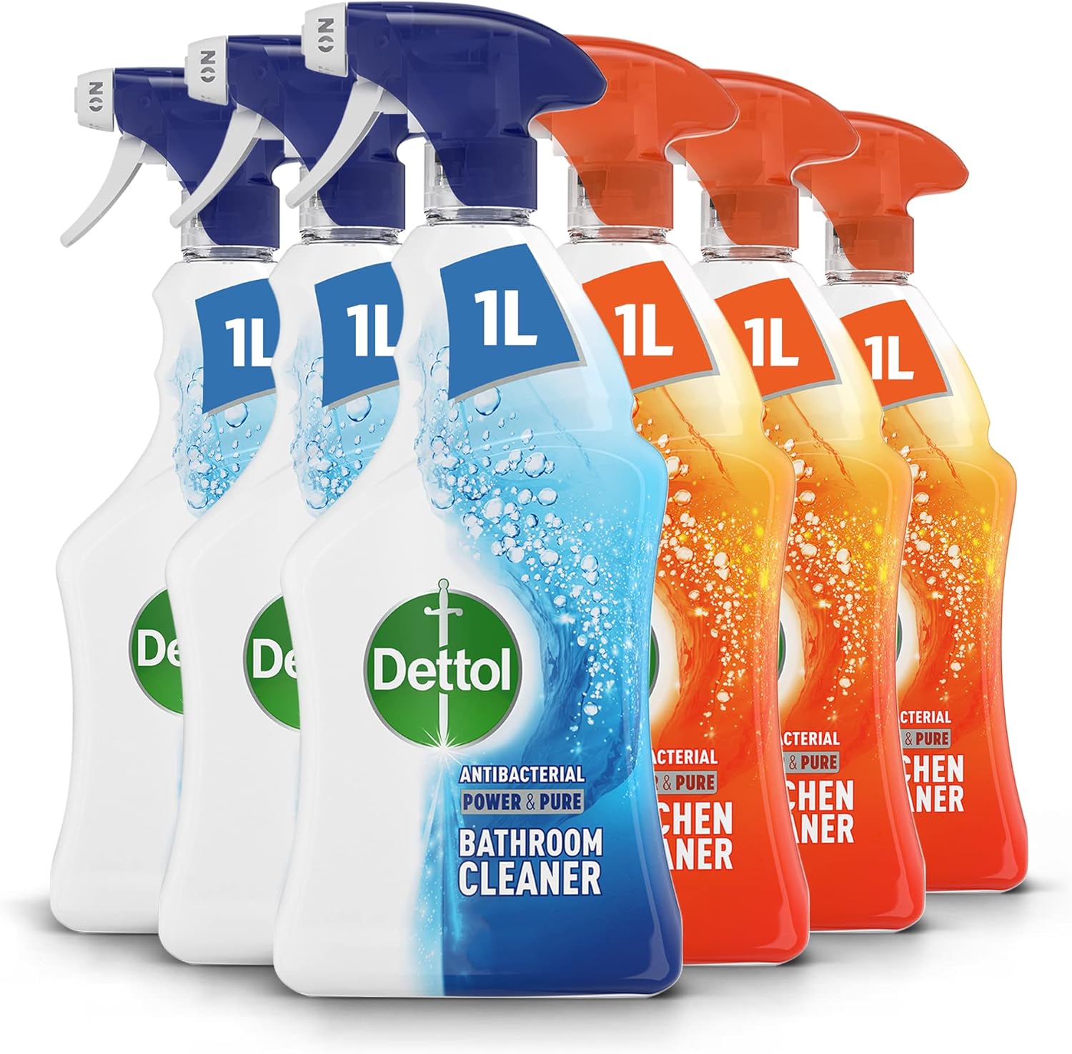 Dettol Power & Pure Spray, Limescale, Stains, Grease, Burnt Food Remover, 1L X 3, Pack Of 6 - Versatile Cleaning Solution For Bathroom And Kitchen (Packaging May Vary)