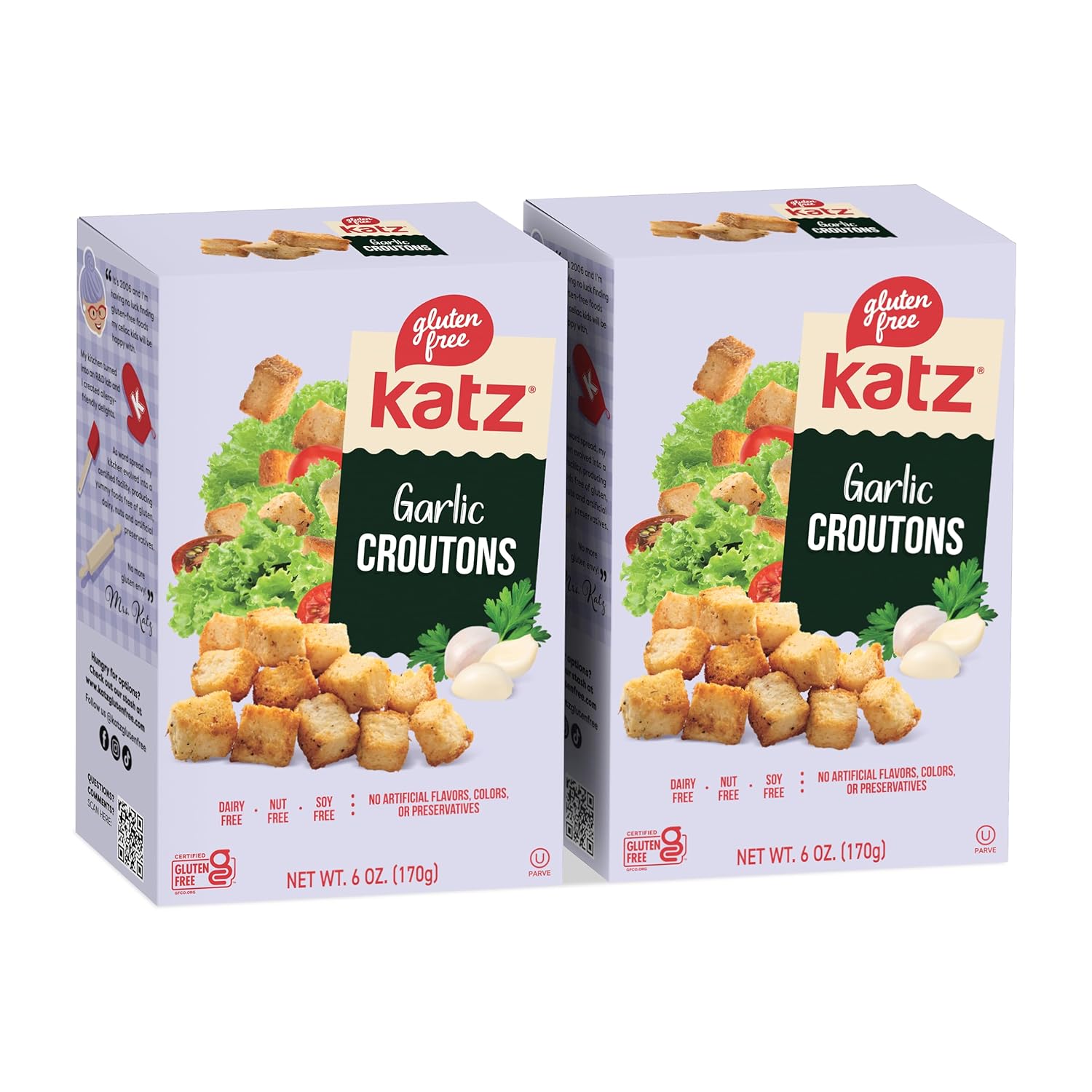 Katz Gluten Free Garlic Croutons, Great For Salad Topping, Crunchy Perfection, Allergy-Friendly & Kosher, Free of Dairy, Soy, and Nut. Made from Our Own Gluten Free Bread. (Pack of 2)