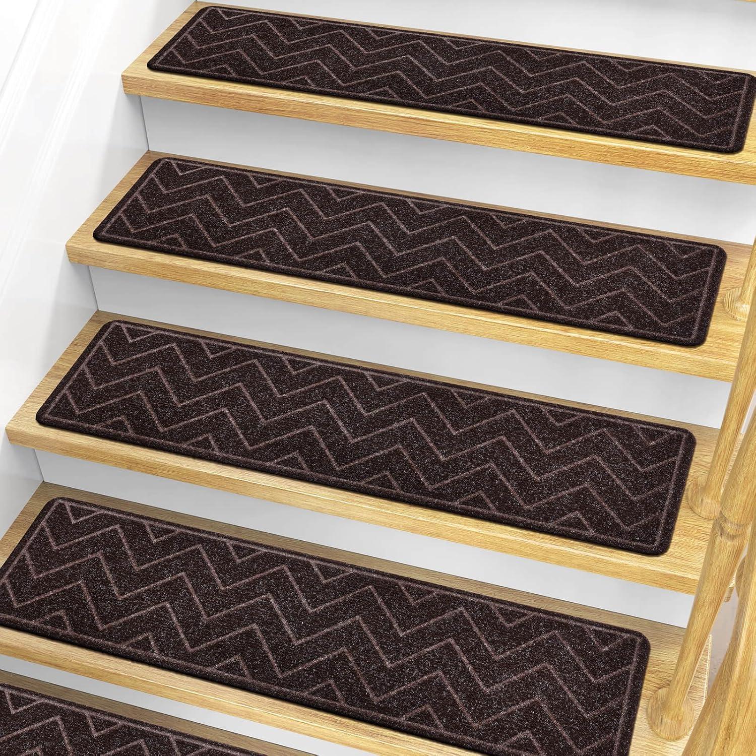 Stair Treads for Wooden Steps, 15 Pack 8"x30" Non-Slip Indoor Carpet Stair Treads with Reusable Polyester TPE Backing for Kids Elders and Pets (Dark Brown)