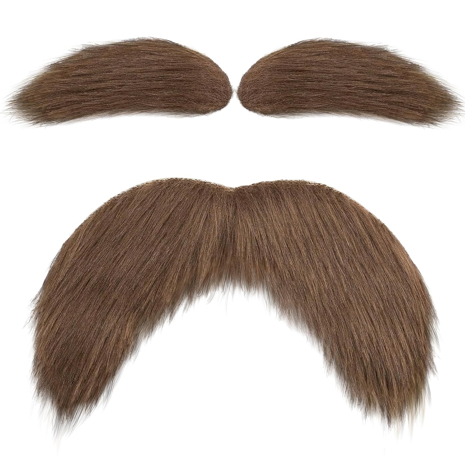 Brown Fake Mustache and Eyebrows Set, Self Adhesive Fake Beard, Novelty Realistic Facial Hair for Cosplay Costume and Festival Party
