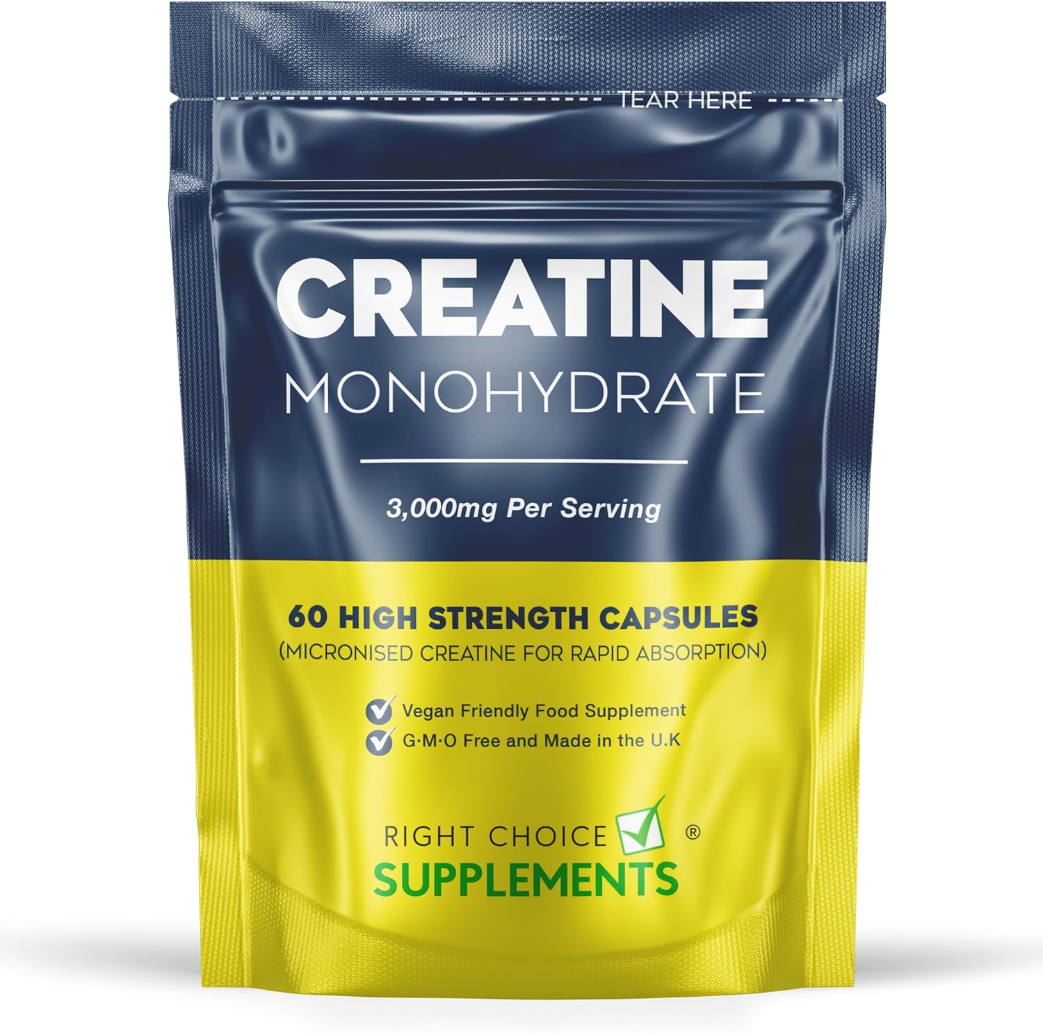 Creatine 3000mg (per serving) - 60 Micronised Creatine Monohydrate 750mg capsules to Boost Muscle Recovery, Growth, Mass, Bulk & Strength - Boost Energy & Performance - Not Tablets or Powder - UK Made