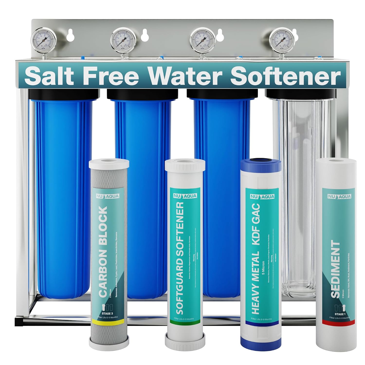 NU Aqua 4-Stage Salt Free Water Softener Whole House Water Filter System