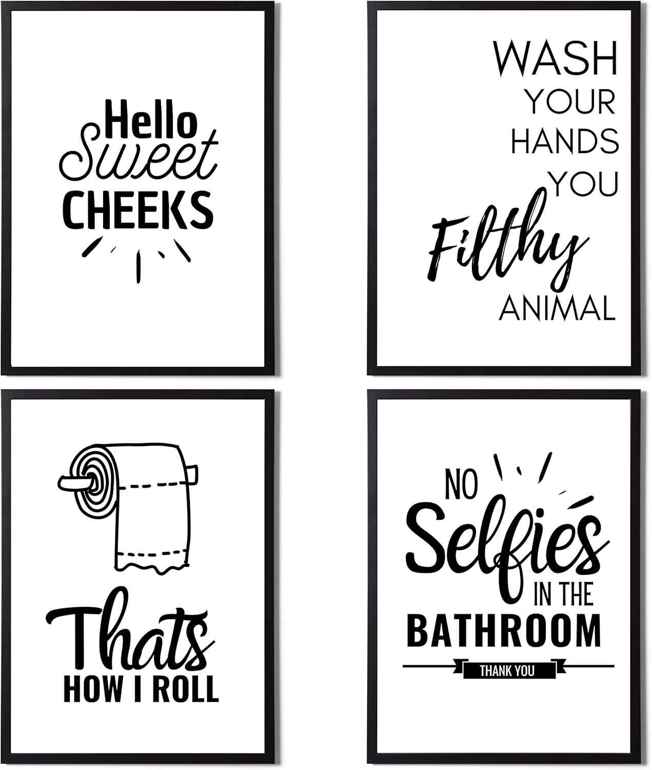State Media Vision Set of 4 Funny Bathroom Quotes and Sayings Prints - Minimalistic Toilet Designs for Bathroom Walls - Hilarious Wall Art Decor - Variety of sizes (Set 1, A4 Print Only)