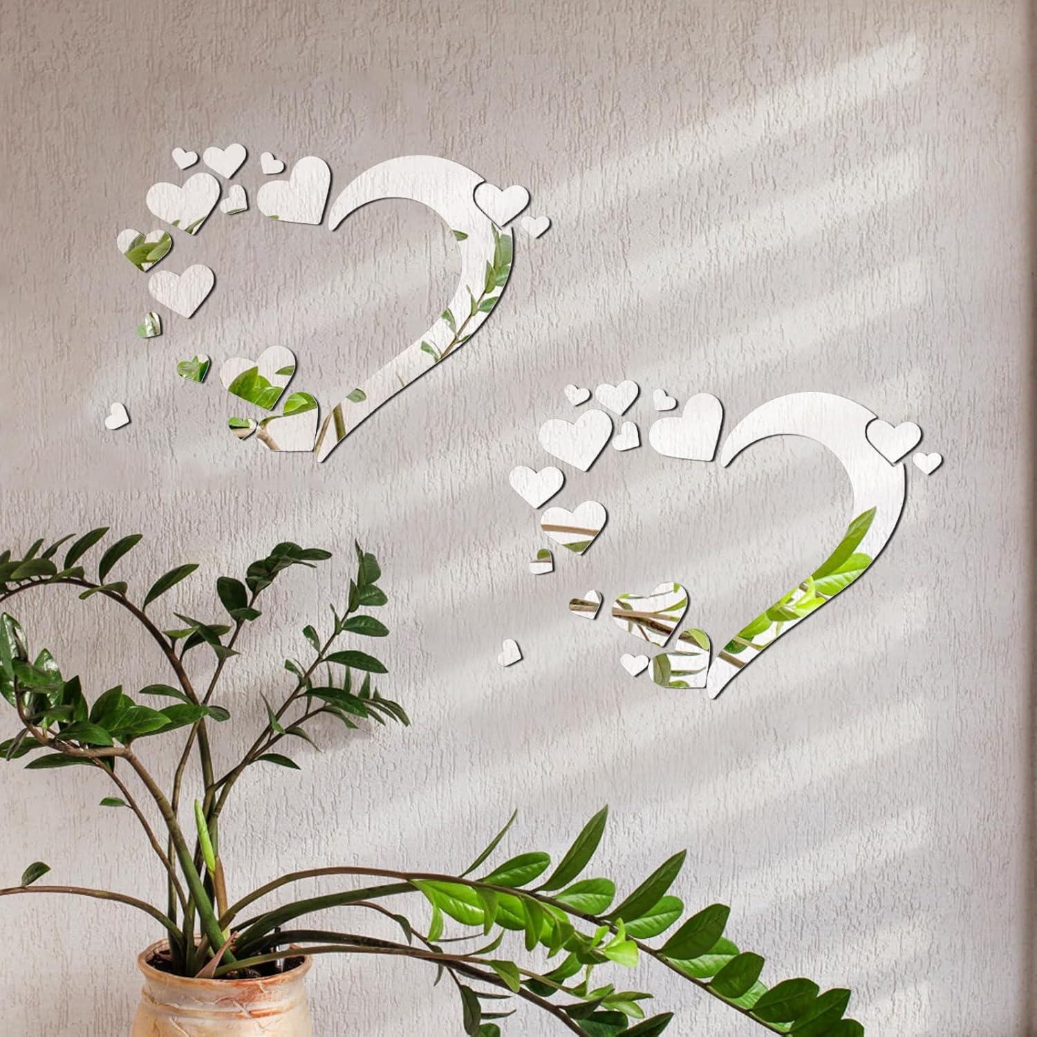 JUMRHFAN Mirror Wall Stickers, 3D Crystal Love Heart Acrylic DIY Art Wall Decals Home Living Room Bathroom TV Background Decor 18Pcs/2 Set(Silver)