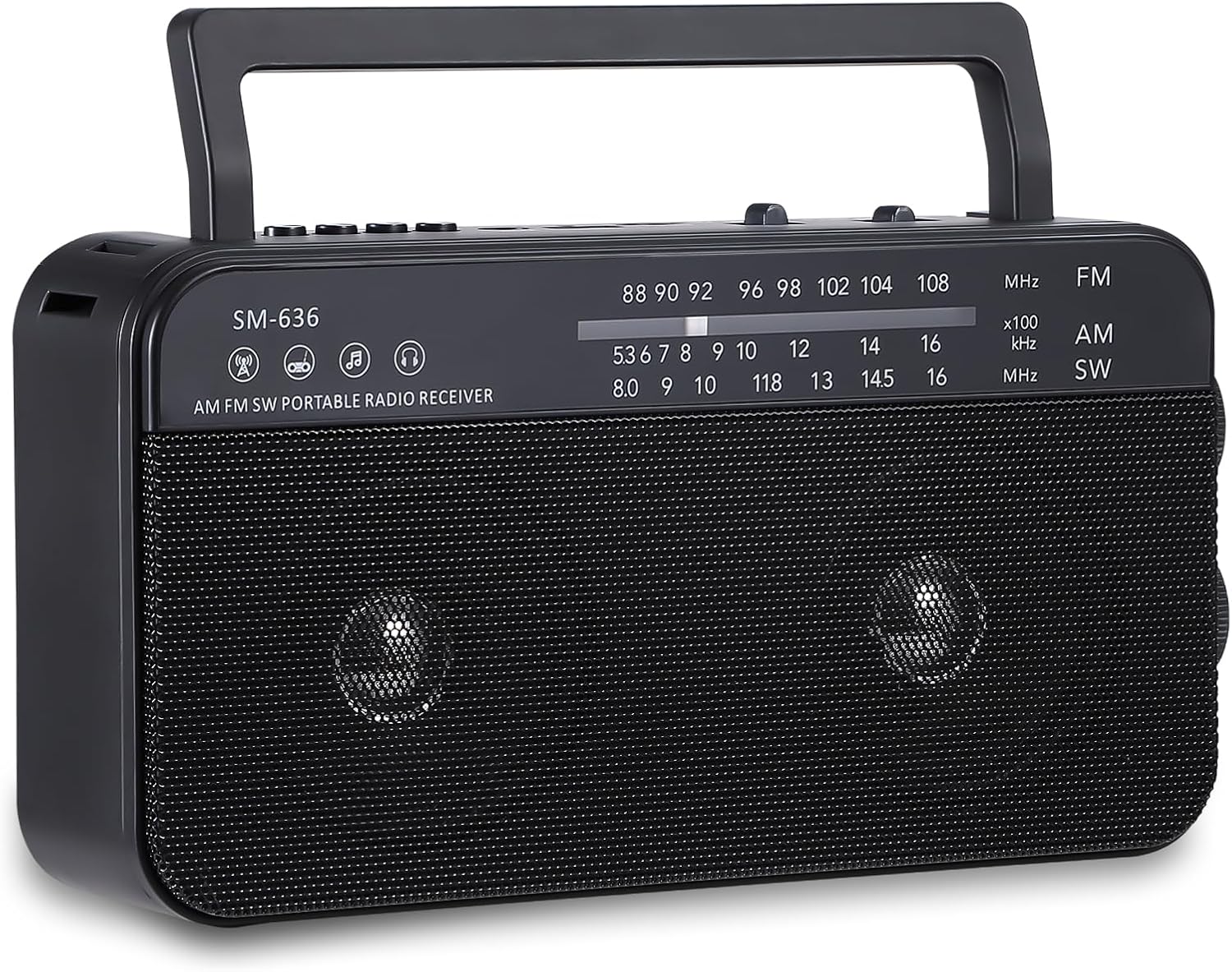 Portable AM FM Shortwave Radio with Bluetooth Speaker Plug in Wall, 3X D Cell Batteries Or AC Power Transistor Radio with 2 Tone Mode, Double Loud Speakers, Support AUX/USB/TF Card Play