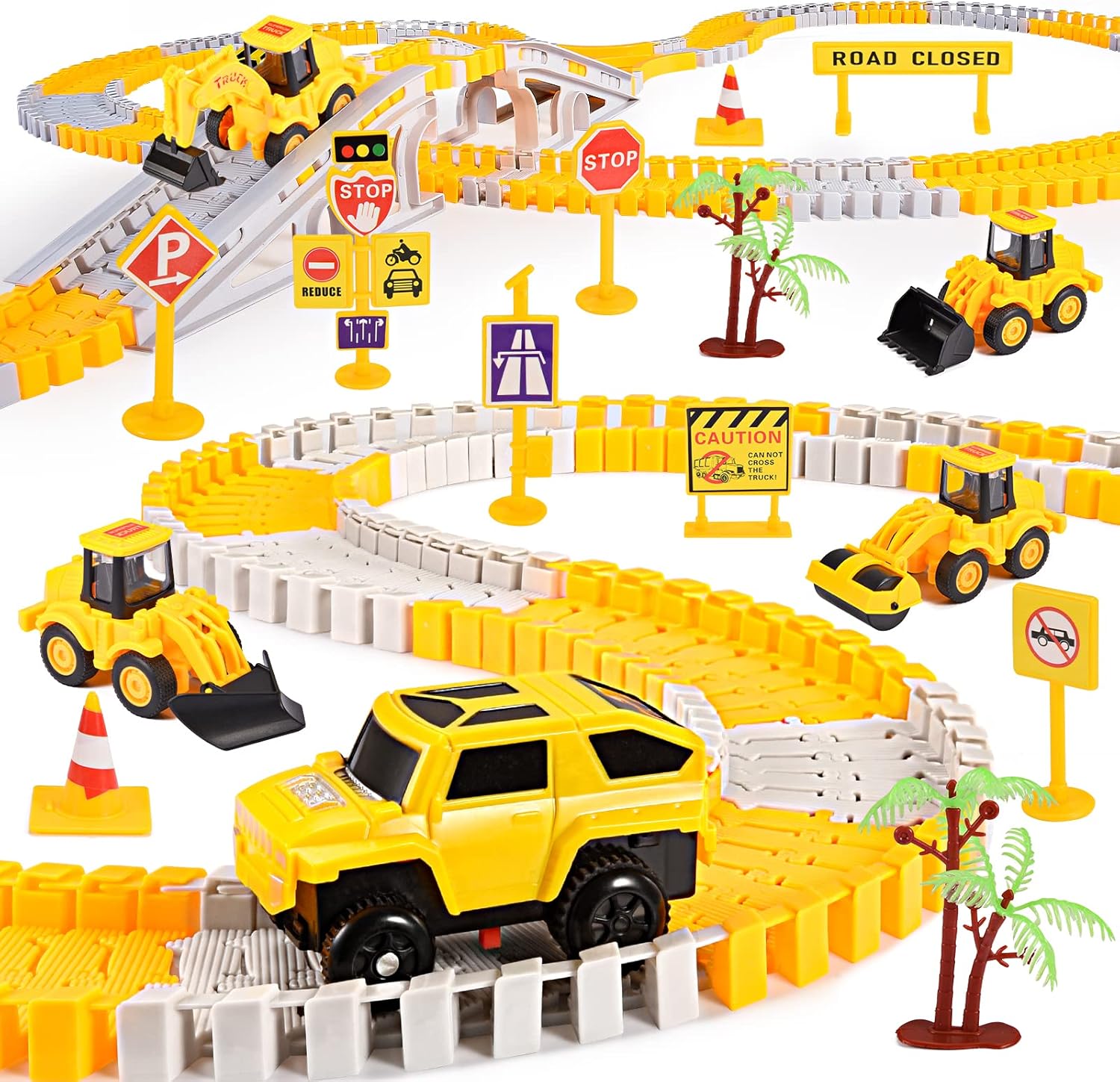 EUTOYZ Toy Cars for 2-10 Year Old Boys,Kids Play Vehicles Construction Toys Boys Digger Car Games Age 2 3 4 5 6 7 8 Easter Gifts Tractor Toys, Yellow-silver, Large Set