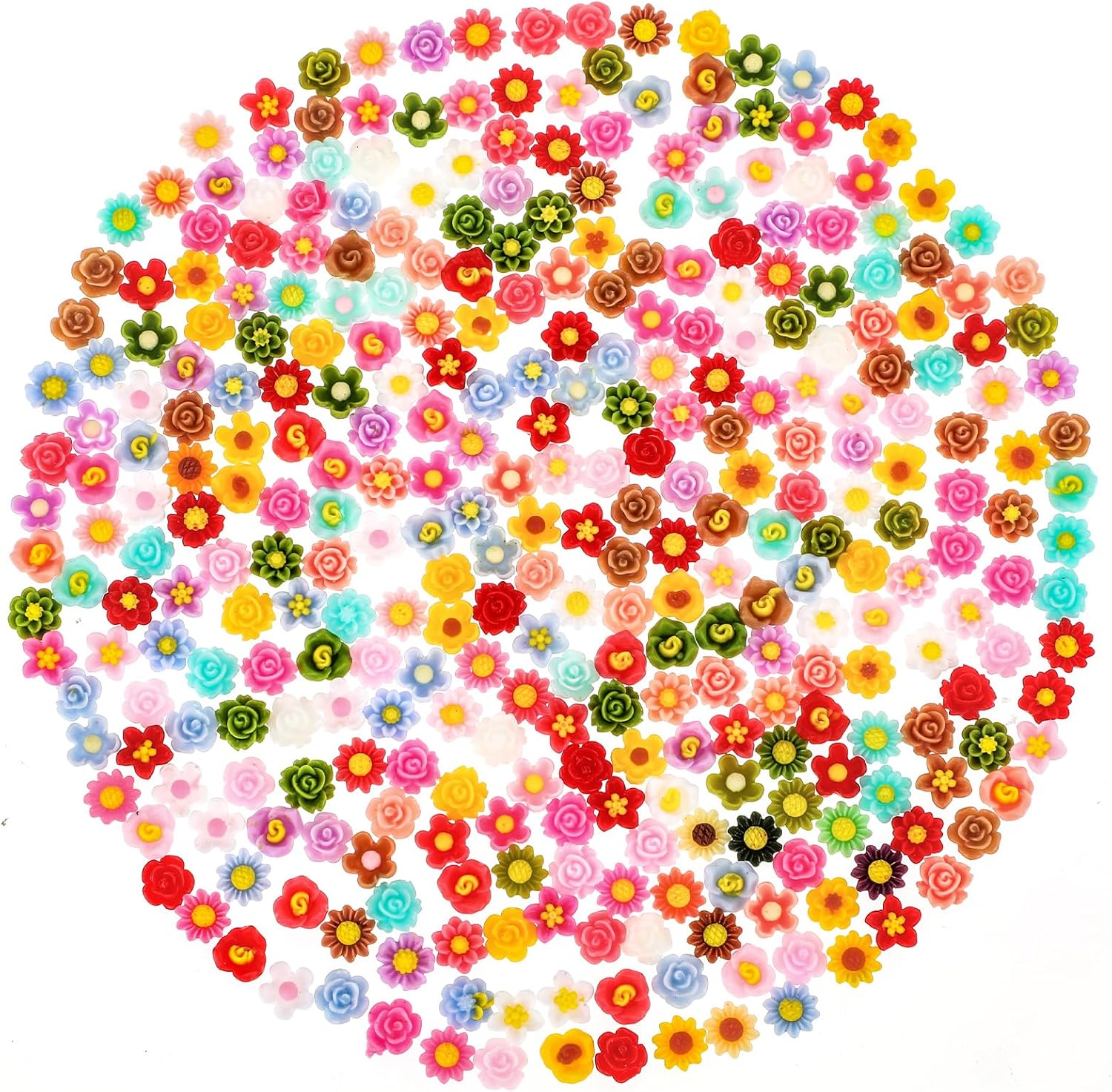 Jeffdad 300PCS Mini Resin Flower Charms, 6mm Mixed Resin Flower Charms Flower Beads Daisy Flower Resin Charms for DIY Craft Scrapbooking Decor