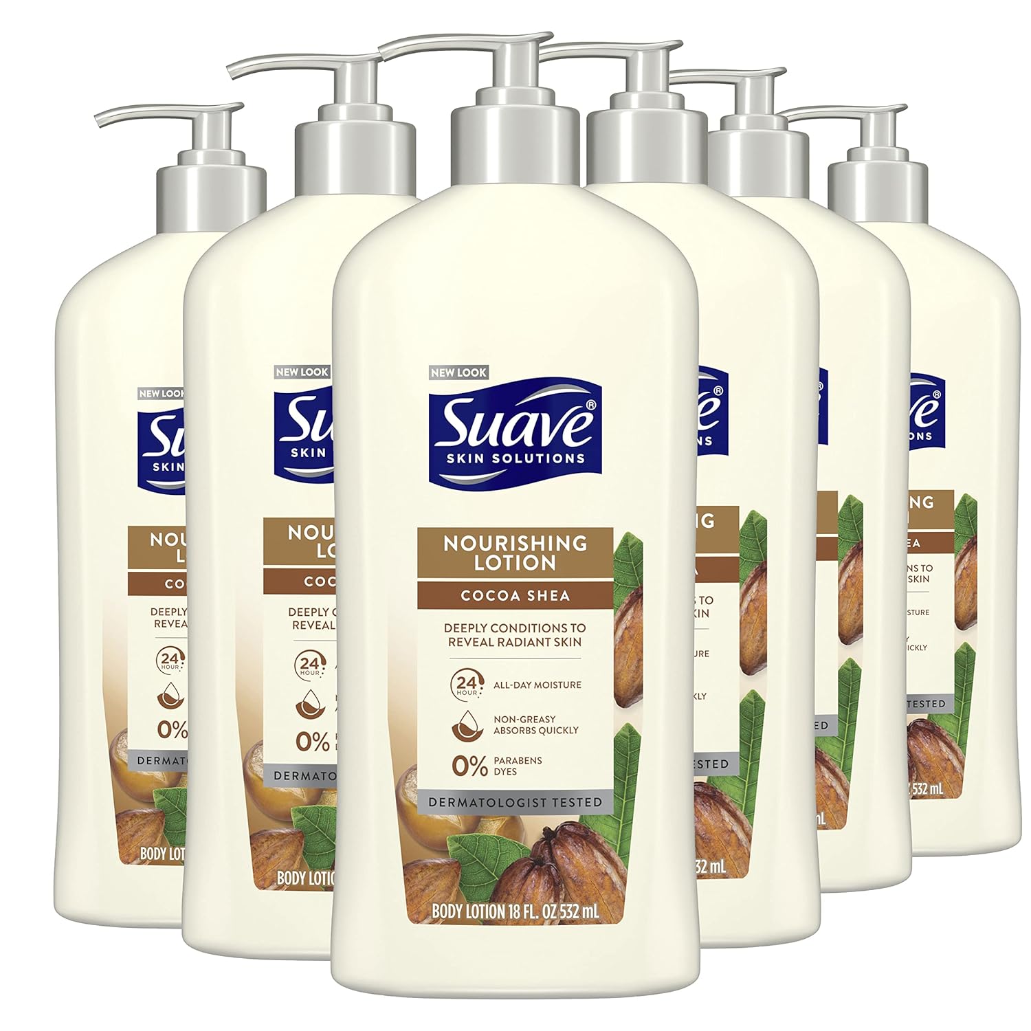 Suave Skin Solutions Body Lotion, Cocoa Butter & Shea, 18 Fl Oz (Pack of 6)