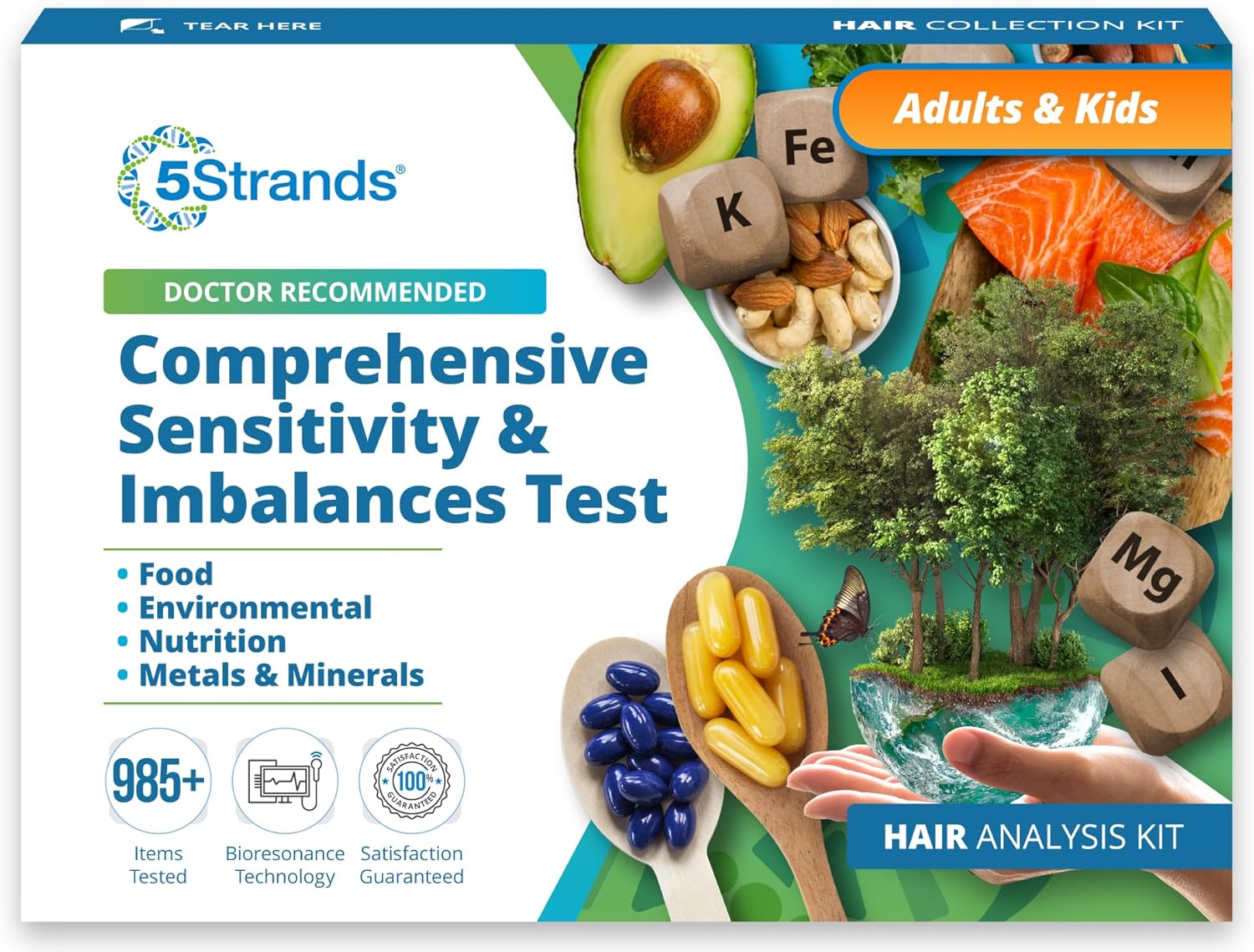 5Strands Food Intolerance, Environmental & Heavy Metal Sensitivity, and Nutritional Imbalance Test for Adults & Kids, 1119 Items Tested, Gut Health Test, Hair Analysis, Results in 4 Days