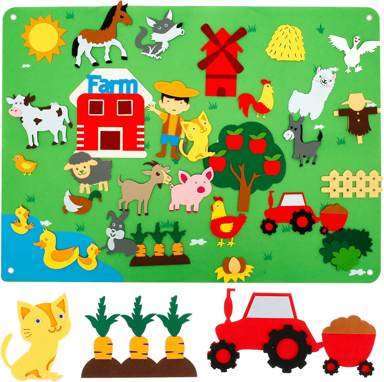 Gatphy 3.5Ft Children's Teaching Felt Board, Farm Animals Fuzzy Felt Story Board Set for Toddlers, Preschool Learning Interactive Storytelling Teaching Play Activity Kits Educational Toys