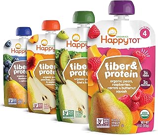 Happt Tot Organics Stage 4 Baby Food Pouches, Gluten Free, Vegan Snack, Fiber & Protein Fruit & Veggie Puree, Fruit & Veggie Variety Pack, 4 Ounce (Pack of 16)