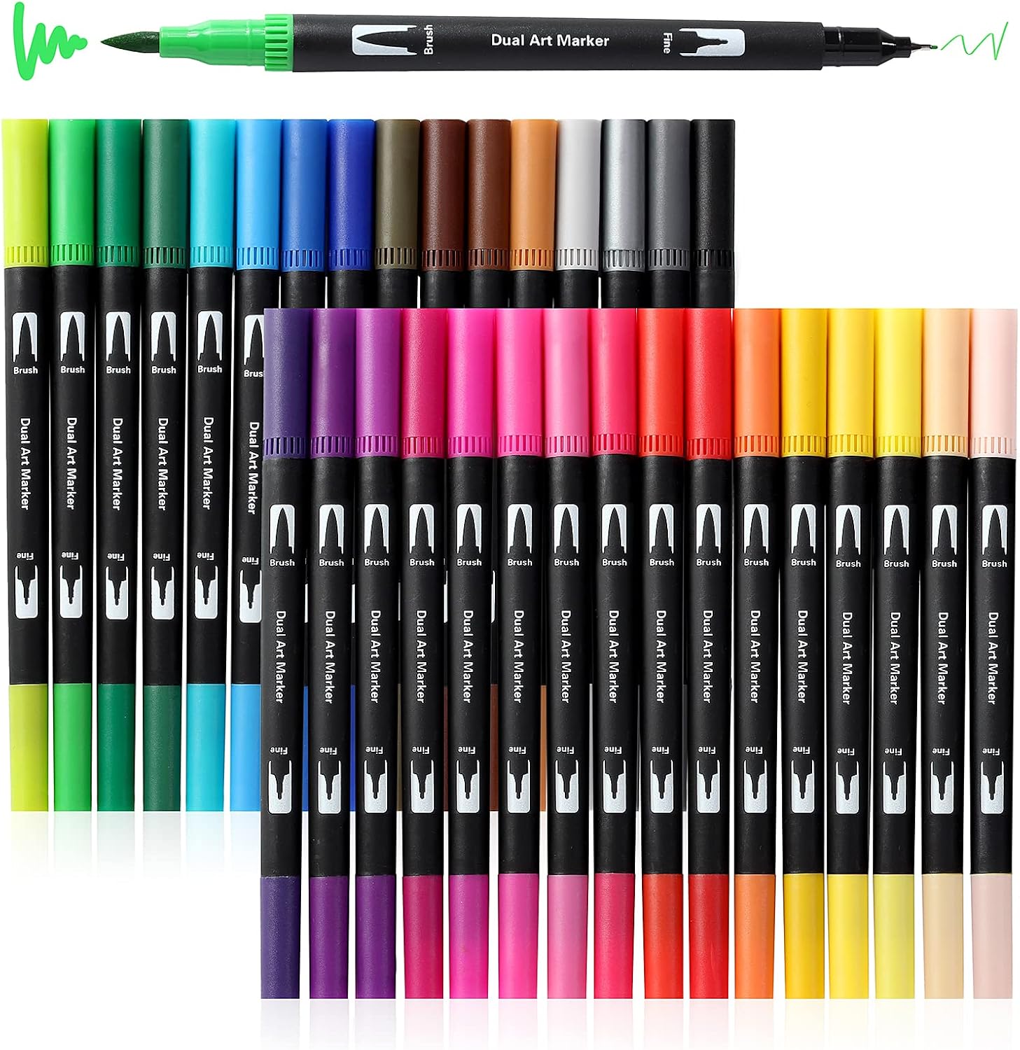 Art Markers Brush Pen, Markers for Adult Coloring Books No Bleeding,32 Colored Pens Fine Point Highlighter Pen & Brush for Adult Kids Coloring Journaling Note Taking Planner