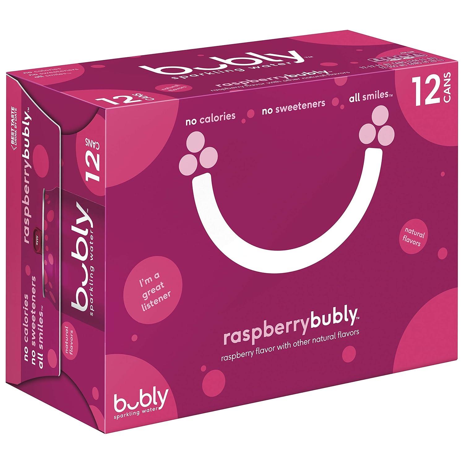 Bubly Sparkling Water, Raspberry, 12Ounce Cans, 12 Count