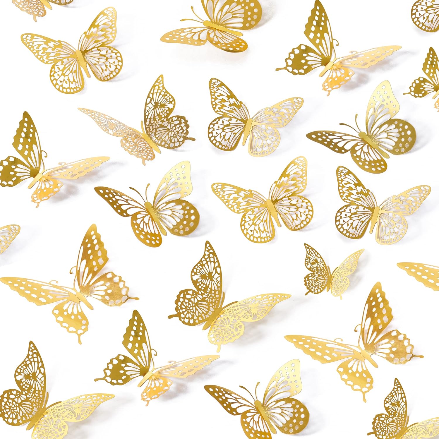 SAOROPEB 3D Butterfly Wall Decor - 48 Pcs, 4 Styles, 3 Sizes, Gold Butterfly Decorations for Birthday & Party Celebrations, Removable Stickers