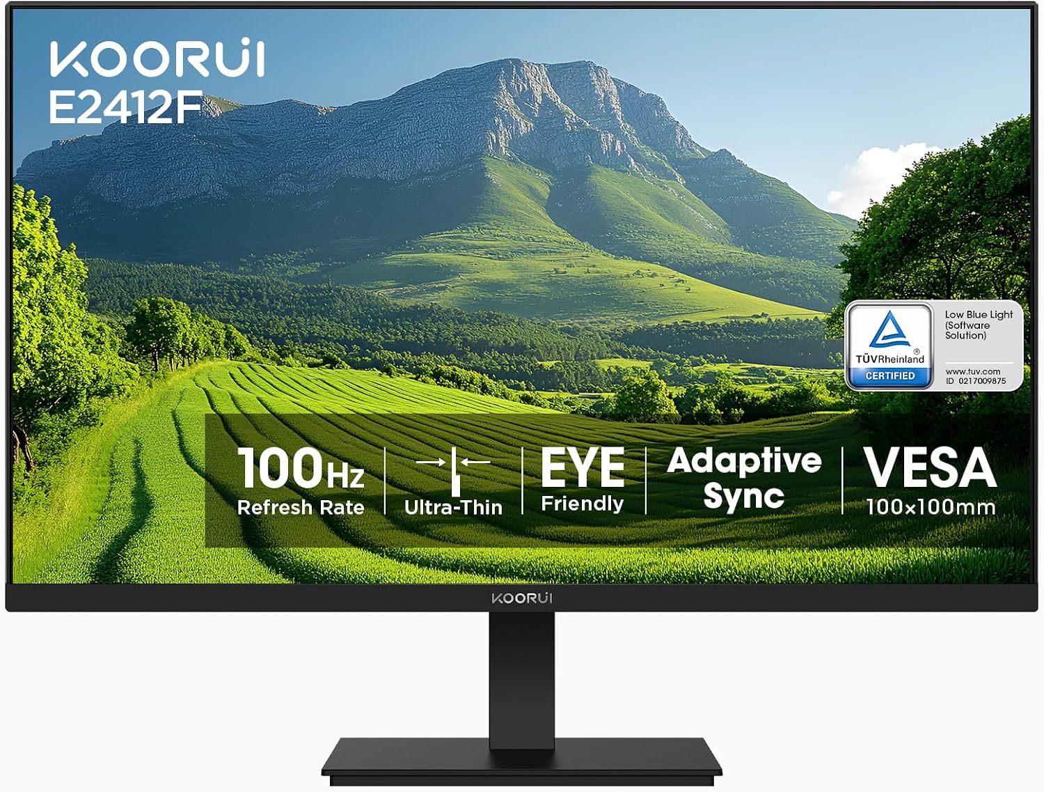 KOORUI E2412F 24-inch Computer Monitor FHD 100Hz VA HDMI/VGA, Audio Out | 4000:1 Contrast Ratio, TÜV Eye Care, Easy-Setup, VESA mount & tilt, Ultra-Slim Display for Home Office, Study and Daily Use