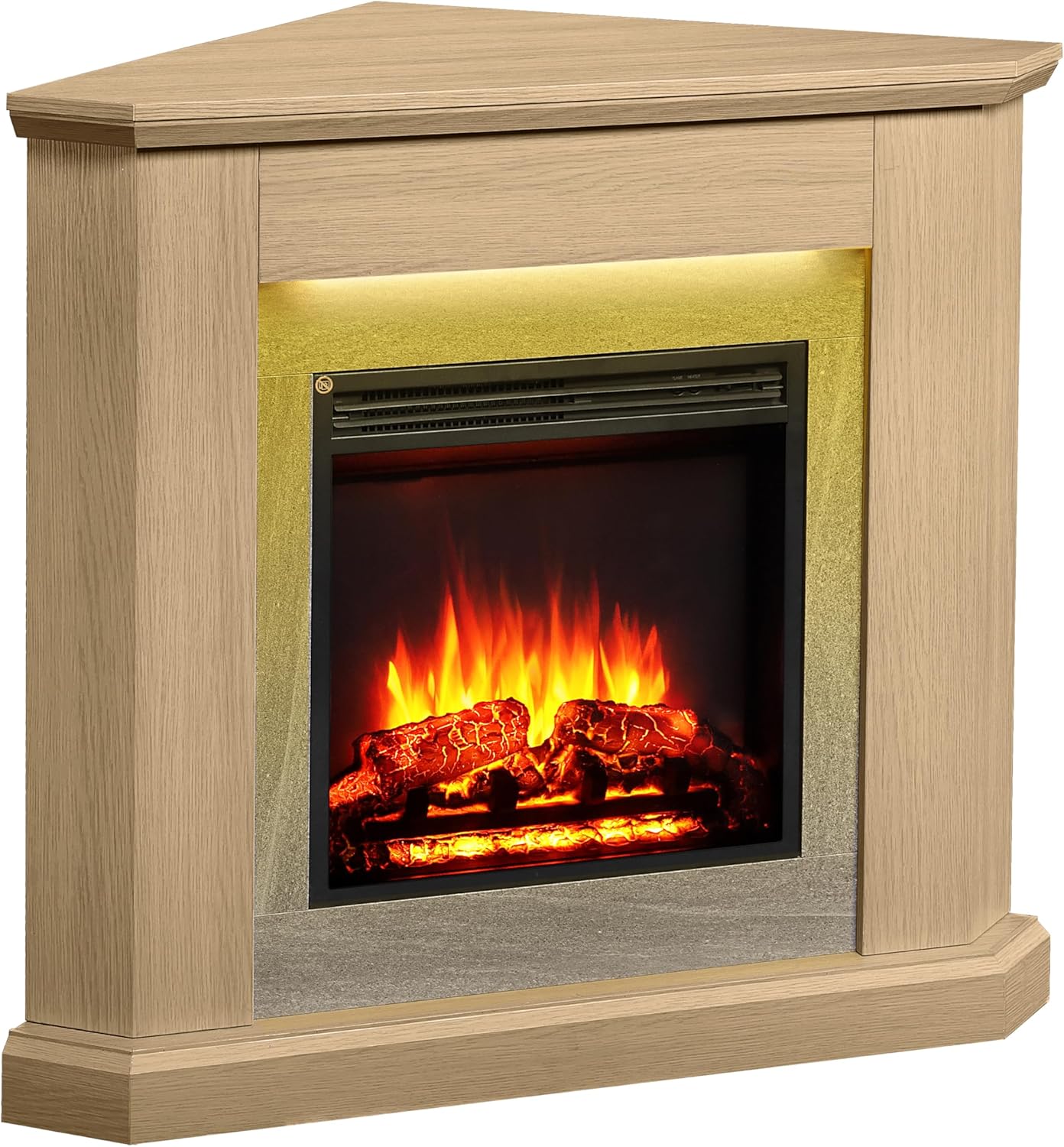 FLAMME Howick Corner Fireplace with 38'' surround with 2kW Fireplace Heater Natural Oak Multiple Colours Available