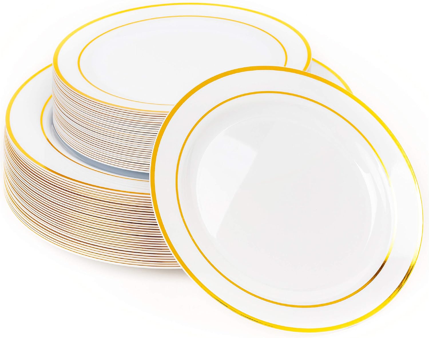 MATANA 60 Premium White Plastic Plates with Gold Rim - 30 x 26cm, 30 x 19cm - Unbreakable, Elegant & Reusable Party Plates for Weddings, Birthdays, Catering, Outdoor Parties