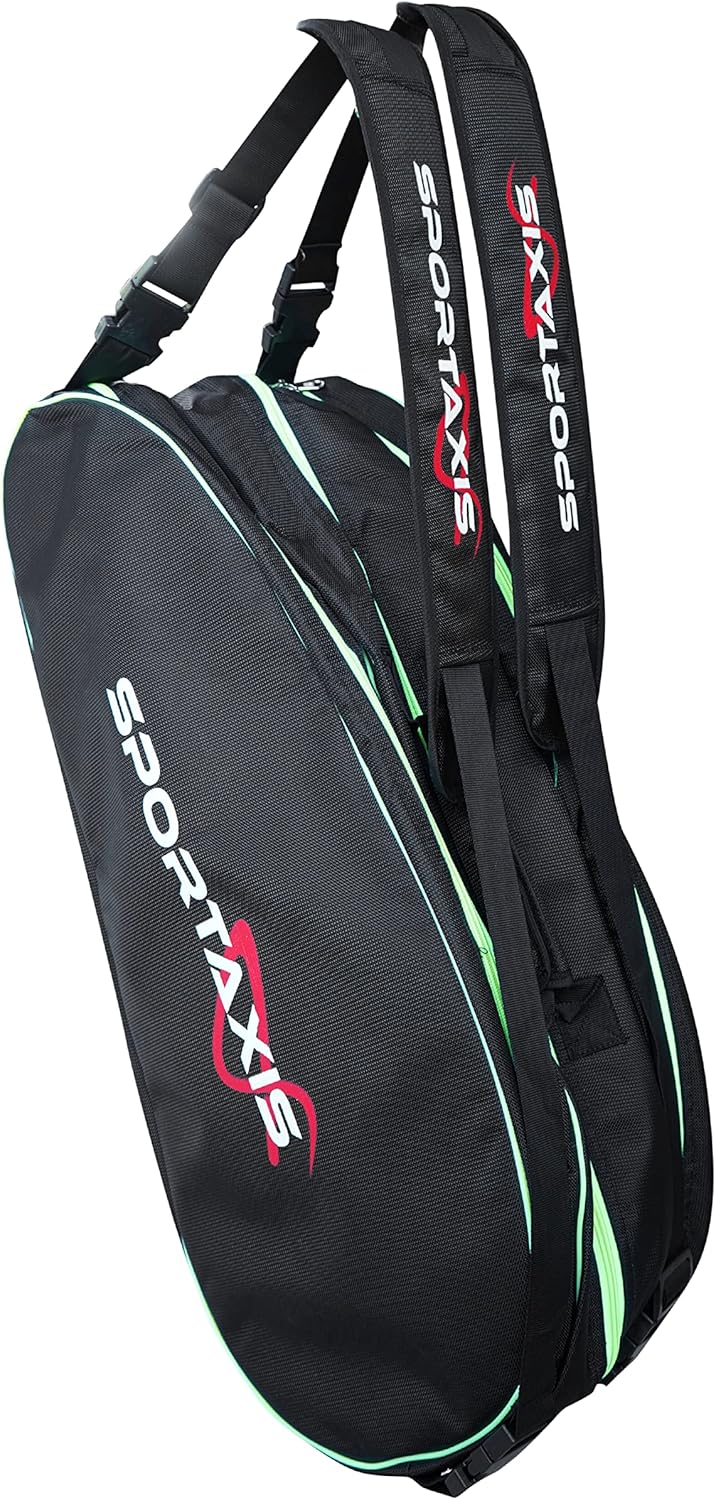 SPORTAXIS Badminton/Tennis Racket Kit Bag - Upto 6 Rackets, Shoe & Phone Compartment, Dual Padded Shoulder Straps - Premium Carrying Bag for Racket Sports