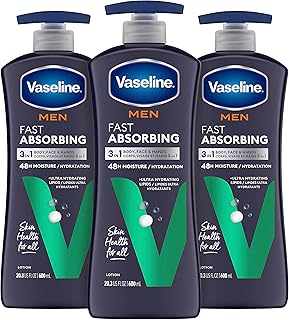 Vaseline Men's Healing Moisture Hand & Body Lotion For Dry or Cracked Skin Fast Absorbing Non-Greasy Lotion for Men 20.3 oz, Pack of 3