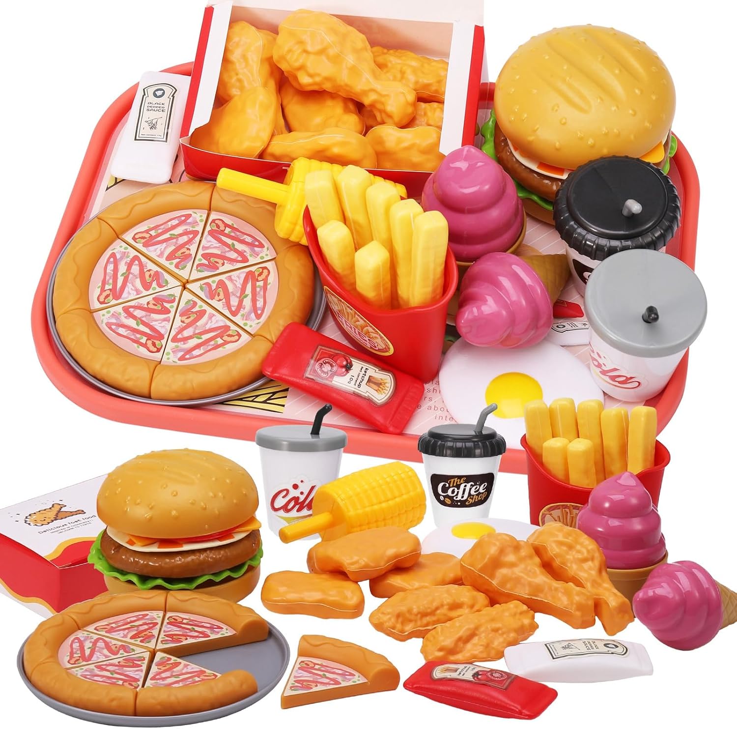 40 Piece Play Food Toys - Kids Kitchen Hamburger Fast Food Playset for 3-5 Year Olds