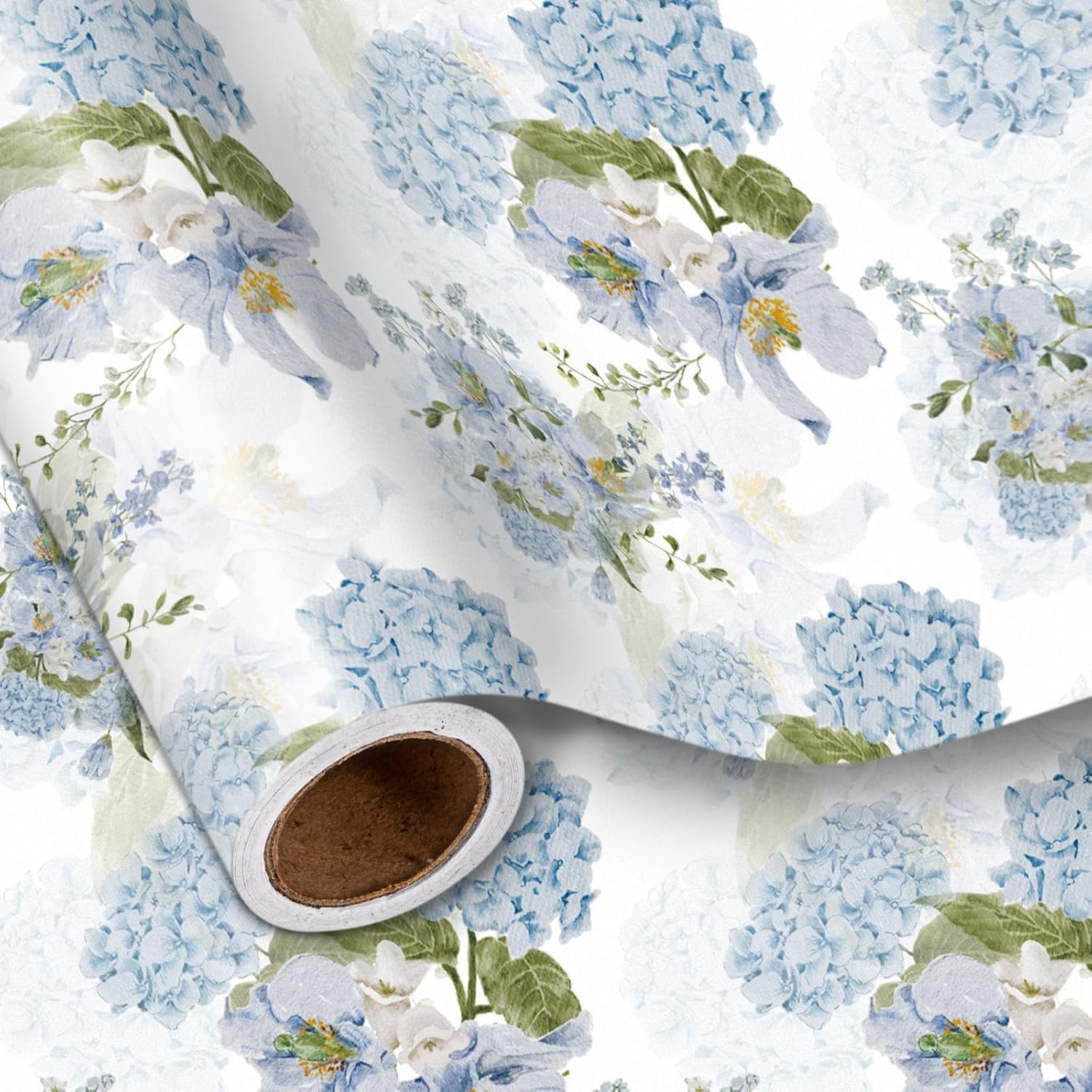 LeZakaa Floral Wrapping Paper Roll, Blue Hydrangea Flowers Party Gift Wrap for Wedding, Bridal Shower, Baby Shower, Anniversary, Mother's Day, Birthday, 17 inches x 16.4 Feet (23.2 sq.ft.)