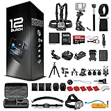 GoPro HERO12 (Hero 12) Black - Waterproof Action Camera with 5.3K HDR Video, 27MP Photos, 1/1.9" Image Sensor, Live Streaming, Webcam, Stabilization + 64GB Card & 50 Piece Accessory Kit - Bundle