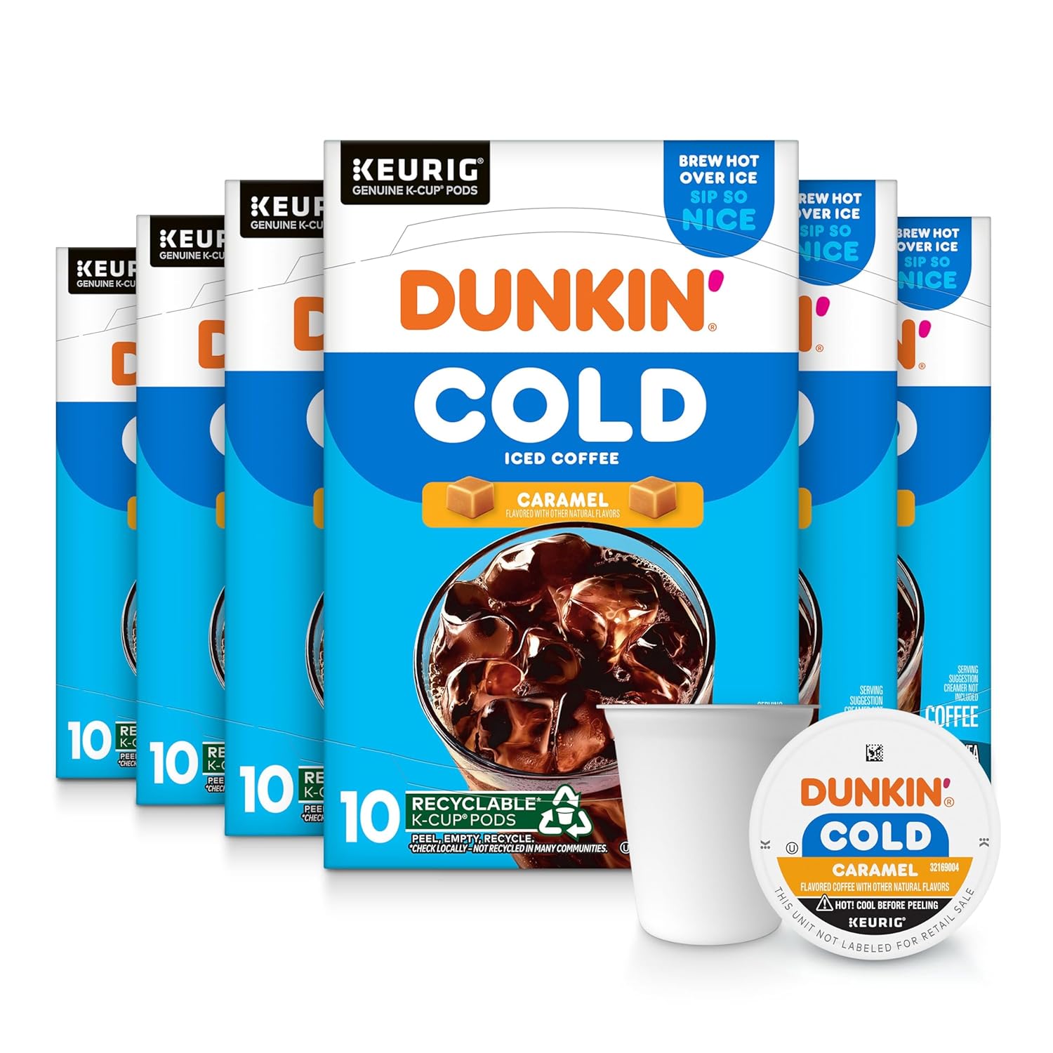 Dunkin’ Cold Iced Coffee, Caramel Artificially Flavored Keurig K-Cup Pods, 10 Count Box, (Pack of 6)