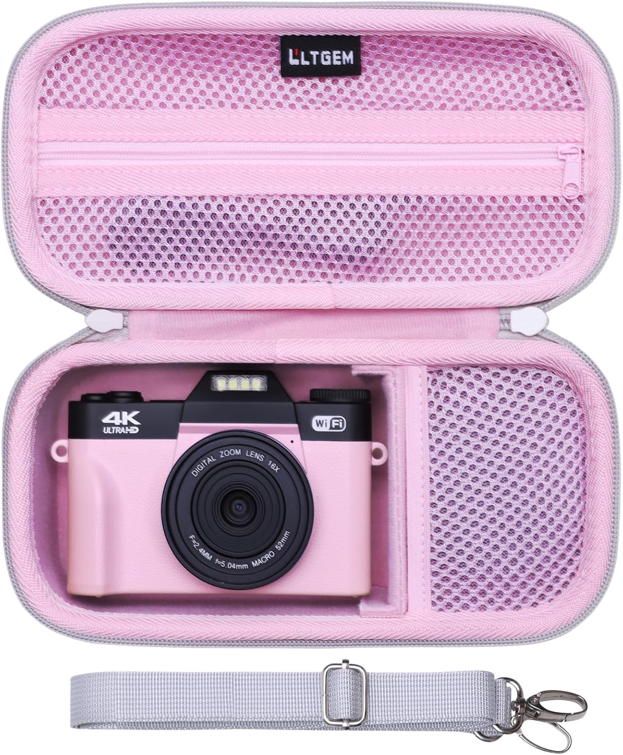 LTGEM Case Compatible with Gavonde/Duluvulu/Oiadek/AOREGRE/TEBNGIHNM/Zostuic/zheozeig 4K Digital Camera, Lens, Battery, Cable and Other Accessories with Shoulder Strap, Pink