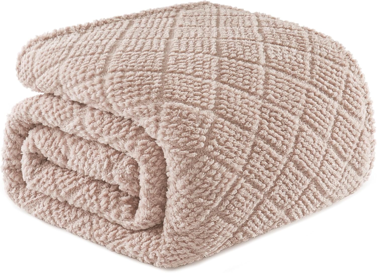 Whale Flotilla Fuzzy Fleece Queen Size Blanket for Bed, Soft Fluffy Jacquard Waffle Blankets for All Season, Lightweight and Warm, 90x90 Inch, Camel