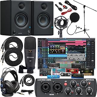 Presonus AudioBox 96 Studio Audio Interface with Creative Software Kit and Studio Bundle and Eris E3.5 Pair Studio Monitors and 1/4 Cables